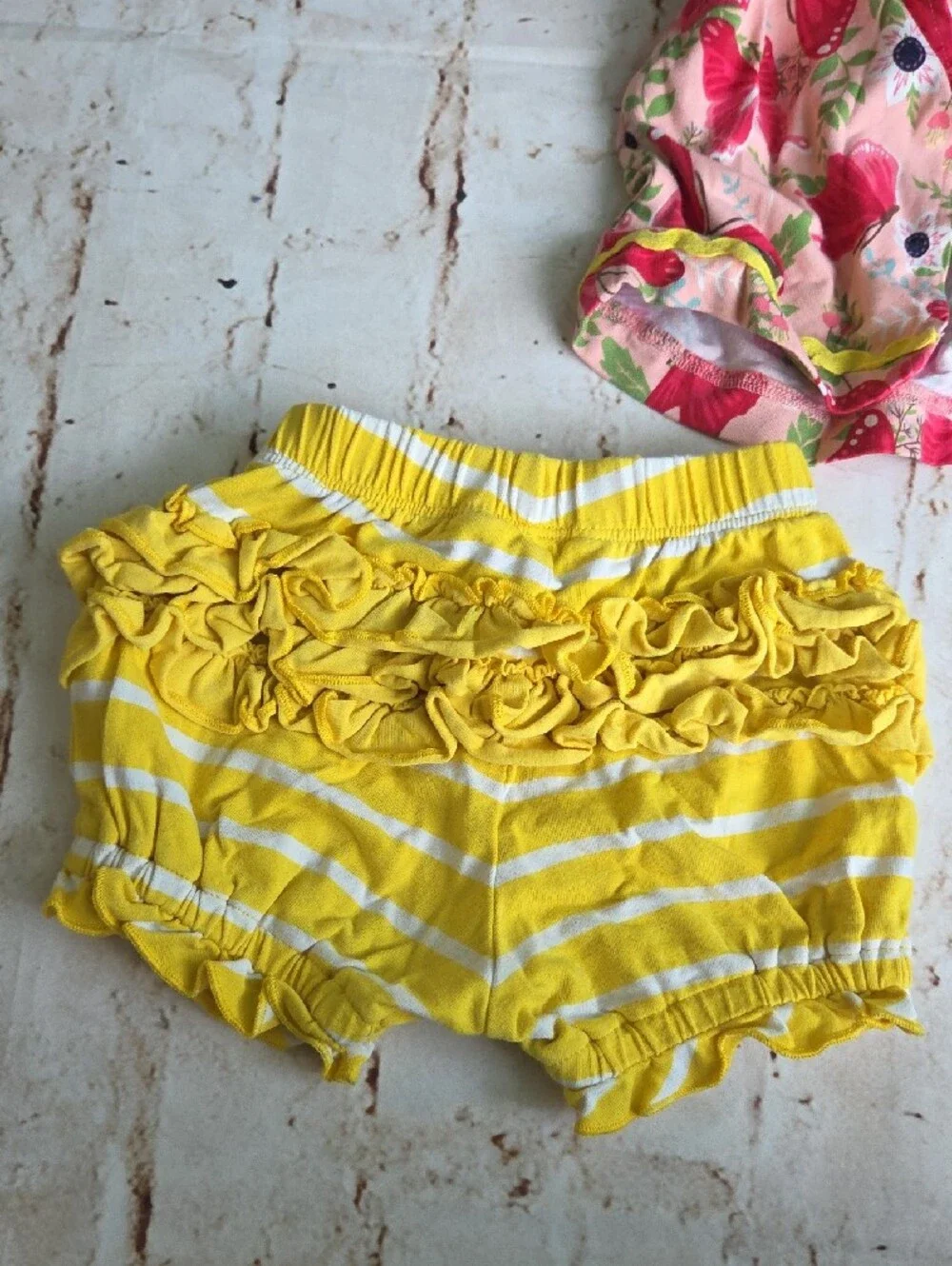 Matilda Jane Pink Butterfly Top & Yellow Stripe Shorts Set